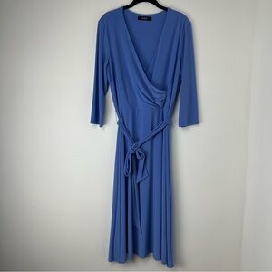 Lauren Ralph Lauren Dress Size Large Blue Jersey Faux Wrap Stretch Brunch Office